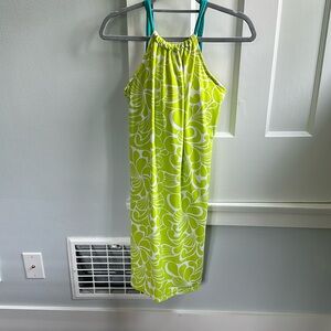 Athleta Kokomo Lime Green Floral Hawaiian Print Dress Built In Bra Large